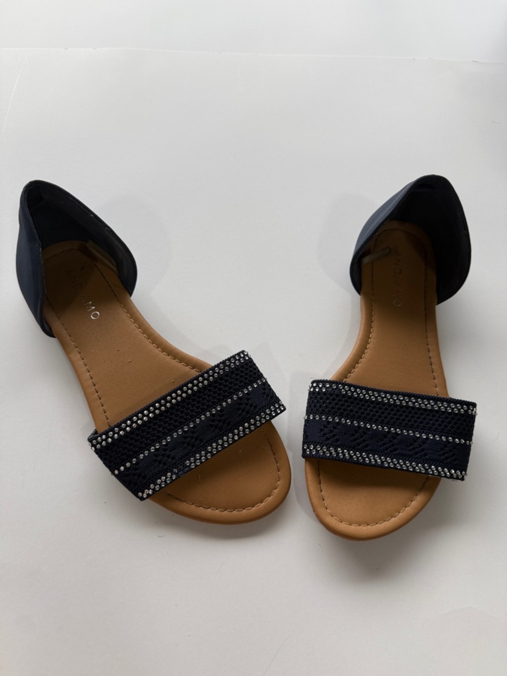 Andiamo Navy and Silver Size 7 Open Toe Flats
